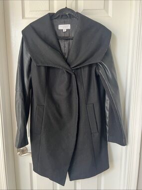 Laundry By Shelli Segal Black Mixed-Media Trench Coat, Size L